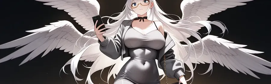 Anime-style fallen angel spreading her white wings