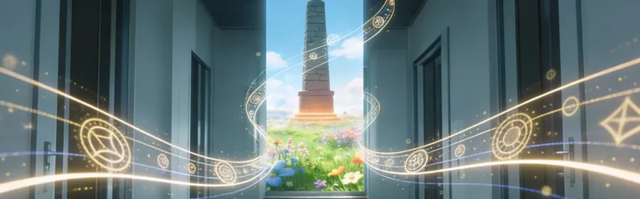 Fantasy city with a portal to another world opening